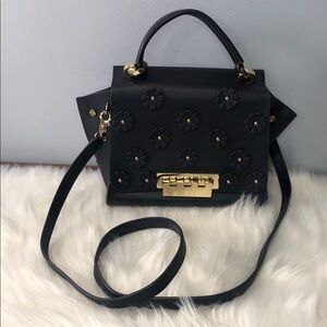 ZAC ZAC Posen Eartha Iconic Blue Leather Crossbody w/ 3D Floral Design Handbag